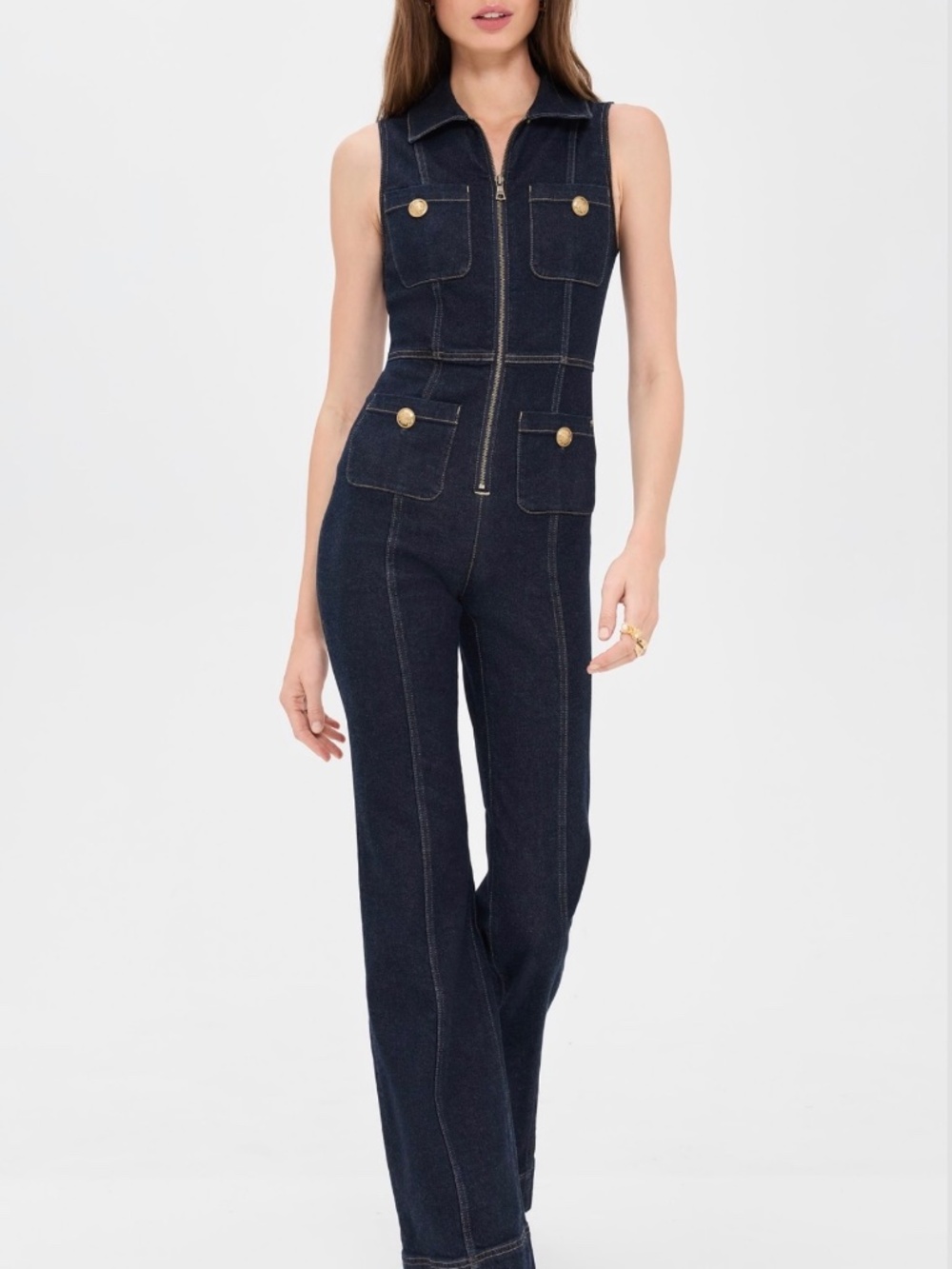 Alice + Olivia Sleeveless Denim Jumpsuit Sz 28 - Picture 2 of 10
